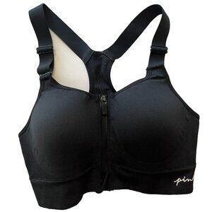 Victorias Secret PINK Active High Impact Sports Bra XS Zip Front Racerback Black